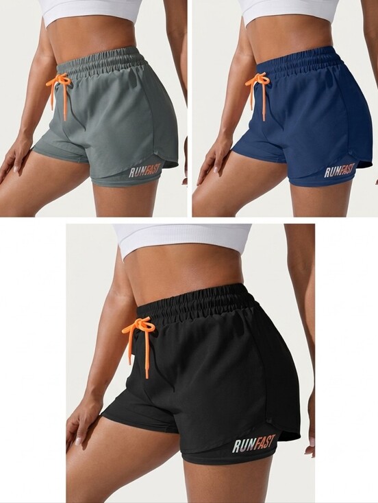 Amazon Pants - Lot of 3 YOAKUKA Women’s 2-in-1 Running Shorts Medium Black Gray Navy Athletic